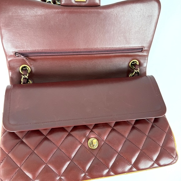 CHANEL Classic Jumbo Quilted Lambskin Tri-Color Burgundy Double Flap Bag - Picture 11 of 12